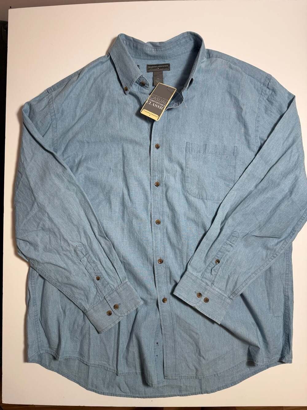 Saddlebred Chambray Button Down Shirt Size XXL Blue Casual Long Sleeve